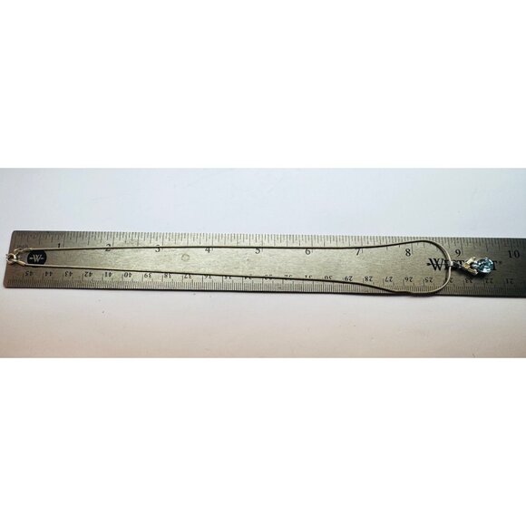 Vintage Estate Sterling Silver 925 Blue Topaz Pendant Necklace 17” Spring Ring, - Picture 9 of 10